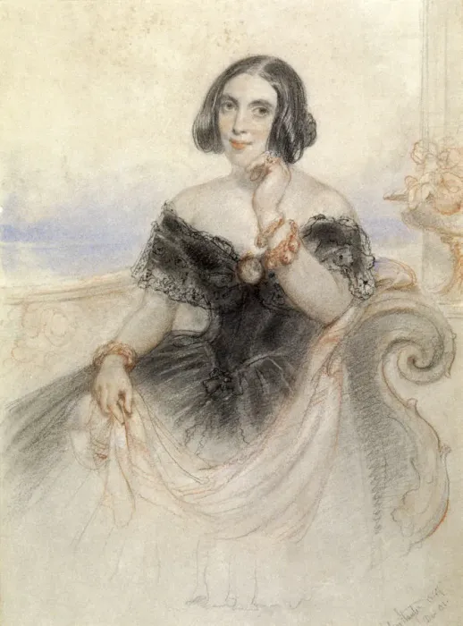 Framed Print : Lady in a black dress, 1847. Artist: John Hayter Framed Print : Lady in a black dress, 1847. Artist: John Hayter