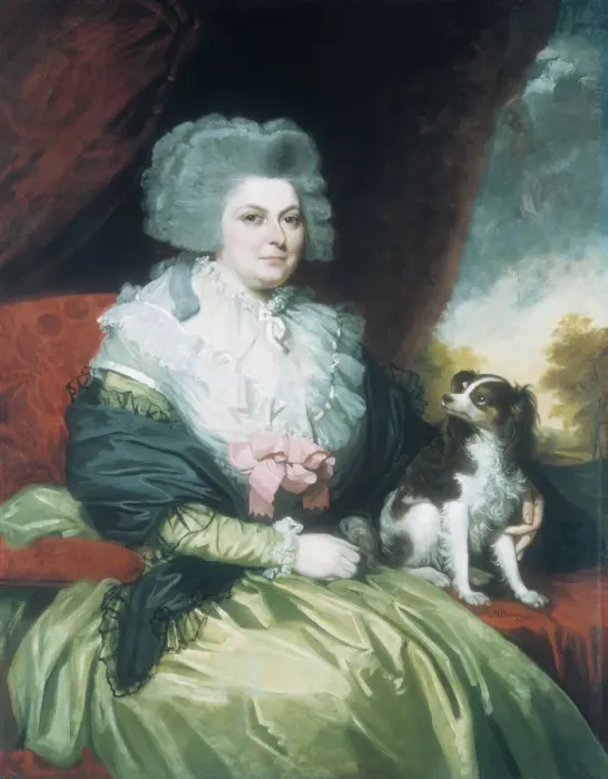 Framed Print : Lady with a Dog, 1786. Creator: Mather Brown Framed Print : Lady with a Dog, 1786. Creator: Mather Brown