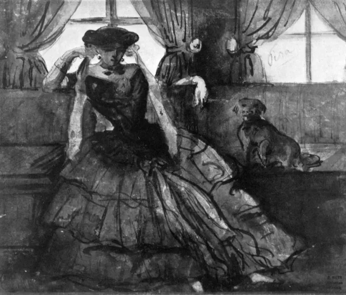 Framed Print : A Lady with her Dog, 19th century, (1930). Artist: Constantin Guys