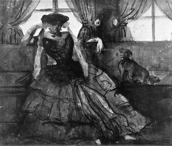 A Lady with her Dog, 19th century, (1930). Artist: Constantin Guys