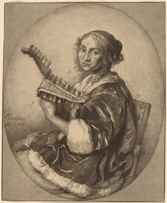 Framed Print : Lady with Double-Headed Lute, 1781. Creator: Cornelis Brouwer Framed Print : Lady with Double-Headed Lute, 1781. Creator: Cornelis Brouwer