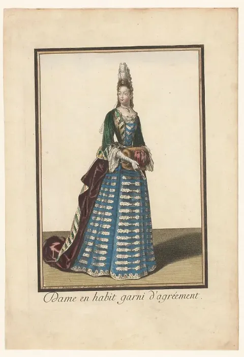 Framed Print : Lady in a dress trimmed with embellishment, c.1685-c.1690. Creator: Unknown Framed Print : Lady in a dress trimmed with embellishment, c.1685-c.1690. Creator: Unknown