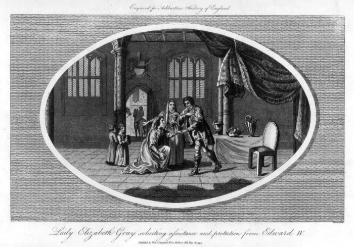 Framed Print : Lady Elizabeth Grey soliciting assistance and protection from Edward IV, (1793). Artist: Warren Framed Print : Lady Elizabeth Grey soliciting assistance and protection from Edward IV, (1793). Artist: Warren