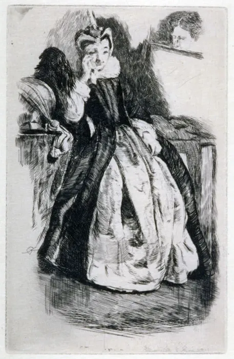 Framed Print : Lady in Elizabethan Dress, 19th century. Artist: Charles Samuel Keene Framed Print : Lady in Elizabethan Dress, 19th century. Artist: Charles Samuel Keene