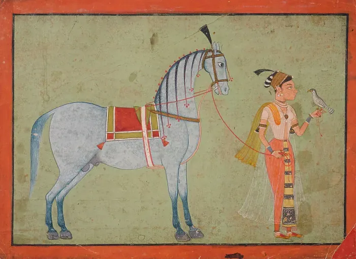 Framed Print : Lady with Falcon Leading a Horse, between 1700 and 1725. Creator: Unknown Framed Print : Lady with Falcon Leading a Horse, between 1700 and 1725. Creator: Unknown