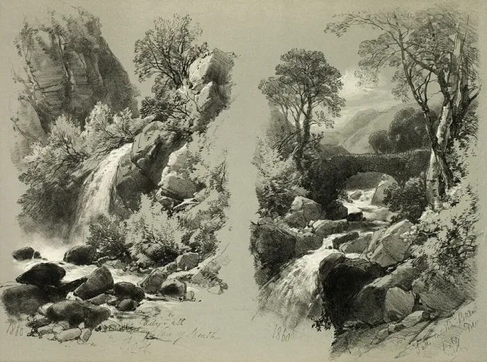Framed Print : Lady Fall, Vale of Heath, and Fall on the Brent, from Picturesque Selections, 1860 Framed Print : Lady Fall, Vale of Heath, and Fall on the Brent, from Picturesque Selections, 1860