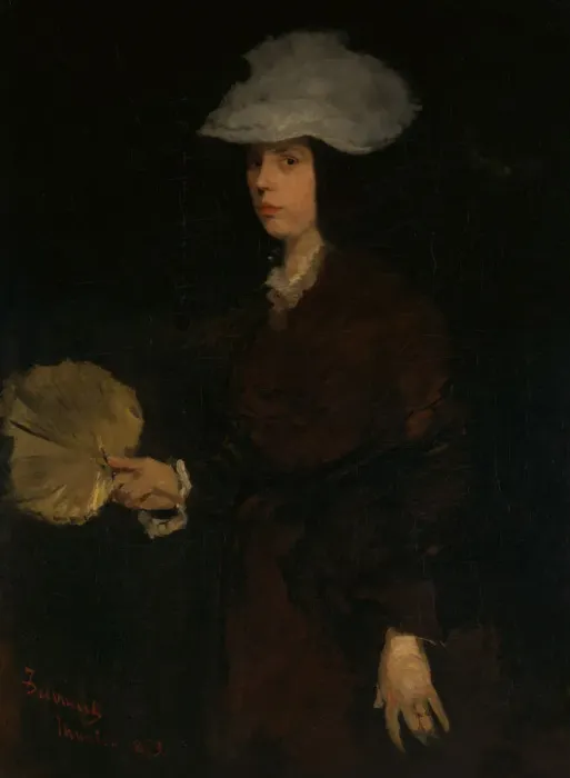 Framed Print : Lady with Fan, 1873. Creator: Frank Duveneck Framed Print : Lady with Fan, 1873. Creator: Frank Duveneck