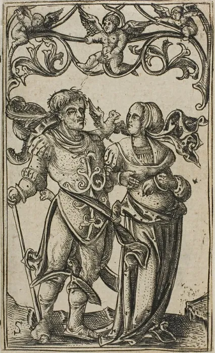 Framed Print : Lady and Gentleman Walking to the Right, 1500 / 25. Creator: Master S Framed Print : Lady and Gentleman Walking to the Right, 1500 / 25. Creator: Master S