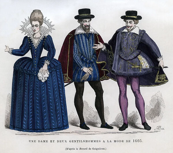 A lady and two gentlemen in French dress of 1605 (1882-1884)