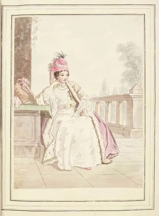 Framed Print : Lady of Greece, leaf from A Collection of Dresses by David Allan Mostly from Nature, 1776 Framed Print : Lady of Greece, leaf from A Collection of Dresses by David Allan Mostly from Nature, 1776