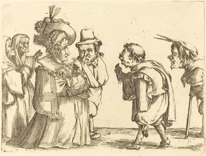Framed Print : A Lady Greeted by a Dwarf. Creator: Stefano della Bella Framed Print : A Lady Greeted by a Dwarf. Creator: Stefano della Bella