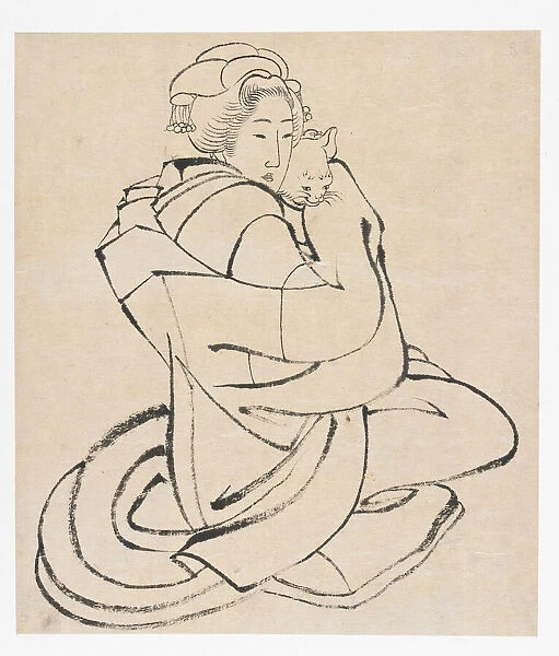Lady Holding a Cat, Edo period, ca. 1810s. Creator: Hokusai