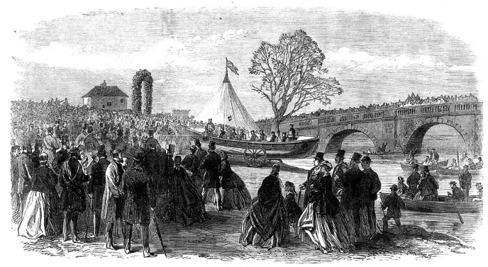 Framed Print : Lady Houghton naming the Pontefract and Goole Life-Boat, Ferrybridge, Knottingley, Yorkshire, 1865. Creator: Unknown Framed Print : Lady Houghton naming the Pontefract and Goole Life-Boat, Ferrybridge, Knottingley, Yorkshire, 1865. Creator: Unknown