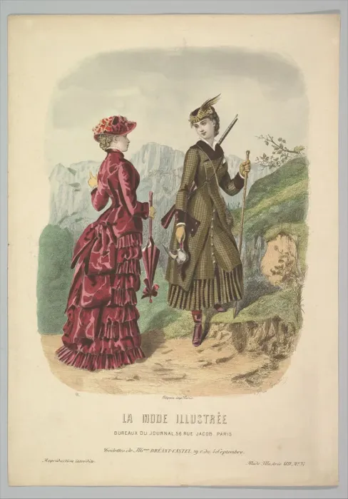 Framed Print : A Lady in a Hunting Costume with a Lady in Walking Costume on a Mountain Path from La Framed Print : A Lady in a Hunting Costume with a Lady in Walking Costume on a Mountain Path from La