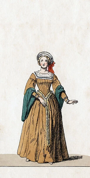 Lady-in-waiting, costume design for Shakespeares play, Henry VIII, 19th century