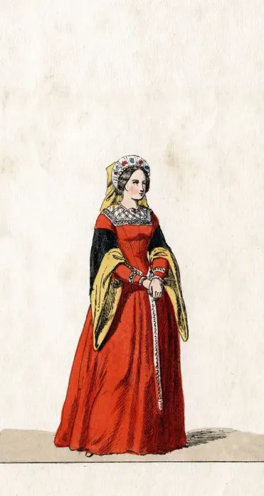 Framed Print : Lady-in-waiting, costume design for Shakespeares play, Henry VIII, 19th century Framed Print : Lady-in-waiting, costume design for Shakespeares play, Henry VIII, 19th century