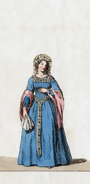 Framed Print : Lady-in-waiting, costume design for Shakespeares play, Henry VIII, 19th century Framed Print : Lady-in-waiting, costume design for Shakespeares play, Henry VIII, 19th century