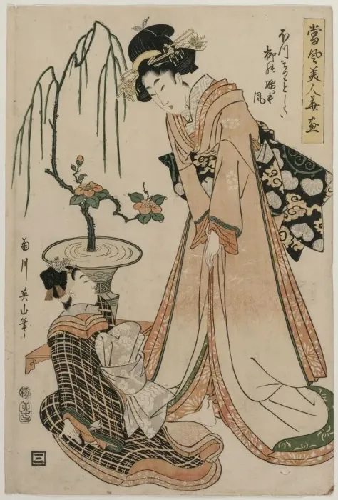 Framed Print : A Lady-in-Waiting with Waist as Slender as a Willow... 1807. Creator: Eizan Kikugawa (Japanese Framed Print : A Lady-in-Waiting with Waist as Slender as a Willow... 1807. Creator: Eizan Kikugawa (Japanese