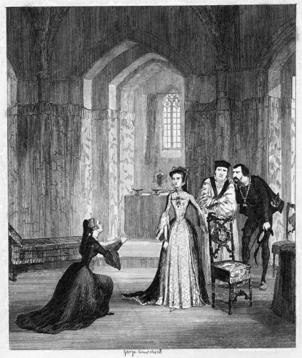 Framed Print : Lady Jane Grey imploring Queen Mary to spare her husbands life, 1554 (1840). Artist: George Cruikshank Framed Print : Lady Jane Grey imploring Queen Mary to spare her husbands life, 1554 (1840). Artist: George Cruikshank