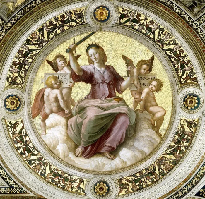 Framed Print : Lady Justice (Fresco in Stanza della Segnatura), ca 1510-1511 Framed Print : Lady Justice (Fresco in Stanza della Segnatura), ca 1510-1511