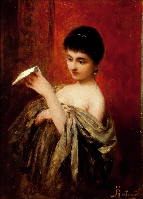 Framed Print : Lady with a Letter, c1895. Creator: Apolinary Kotowicz Framed Print : Lady with a Letter, c1895. Creator: Apolinary Kotowicz