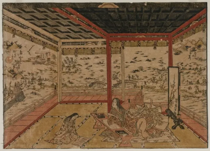 Framed Print : Lady Murasaki at Ishiyama Overlooking a Panorama with Seven Views of Lake Biwa, 1740s Framed Print : Lady Murasaki at Ishiyama Overlooking a Panorama with Seven Views of Lake Biwa, 1740s