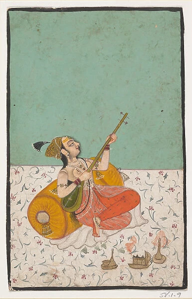 Lady Musician Playing a Sitar, ca. 1800. Creator: Unknown