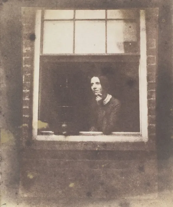 Framed Print : Lady in Open Window with Bird Cage, late 1840s. Creator: Calvert Jones Framed Print : Lady in Open Window with Bird Cage, late 1840s. Creator: Calvert Jones