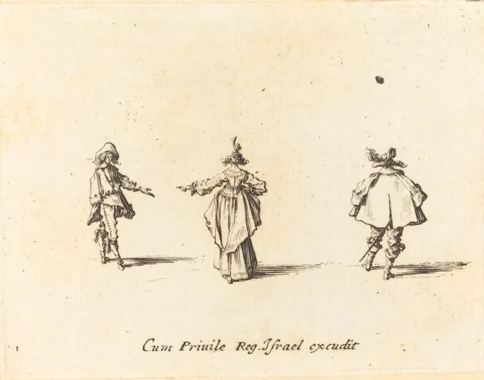 Framed Print : Lady with Outstretched Arm, Seen from Behind, and Two Gentlemen, probably 1634