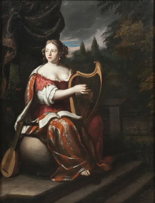 Framed Print : A Lady Playing the Harp, c1700. Creator: Martin Mytens the elder Framed Print : A Lady Playing the Harp, c1700. Creator: Martin Mytens the elder