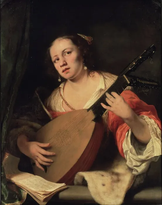 Framed Print : A Lady Playing the Lute, 1654. Creator: Ferdinand Bol Framed Print : A Lady Playing the Lute, 1654. Creator: Ferdinand Bol