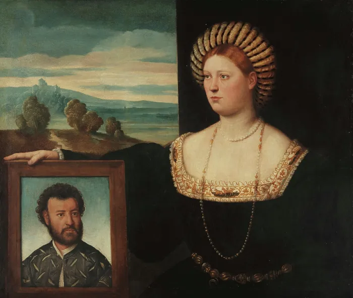 Framed Print : A Lady With a Portrait of Her Deceased Husband, 1525-1528. Creator: Licinio, Bernardino (ca. 1489-ca. 1565) Framed Print : A Lady With a Portrait of Her Deceased Husband, 1525-1528. Creator: Licinio, Bernardino (ca. 1489-ca. 1565)