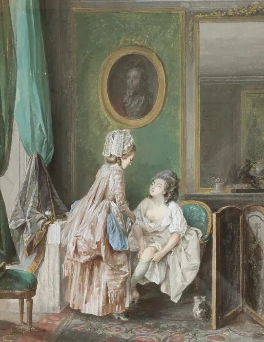 Framed Print : Lady Pulling on her Stockings. Creator: Nicolas Lavreince Framed Print : Lady Pulling on her Stockings. Creator: Nicolas Lavreince