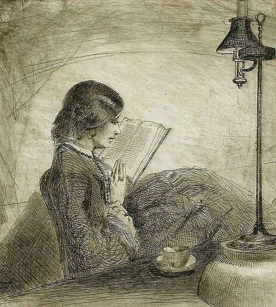 A Lady Reading, 1858. Creator: Francis Seymour Haden
