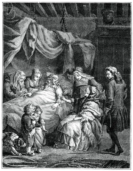 Framed Print : The Lady Receives Charity, (1885). Artist: Eisen Framed Print : The Lady Receives Charity, (1885). Artist: Eisen