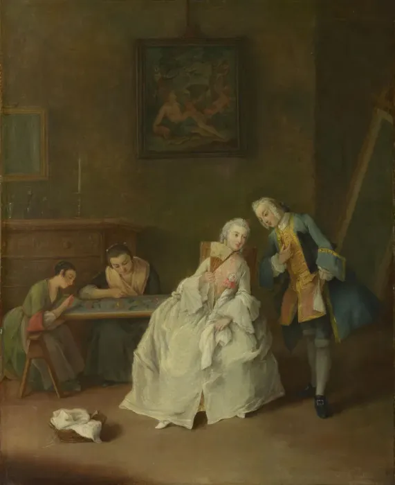 Framed Print : A Lady receiving a Cavalier, 1747-1755. Artist: Longhi, Pietro (1701-1785) Framed Print : A Lady receiving a Cavalier, 1747-1755. Artist: Longhi, Pietro (1701-1785)