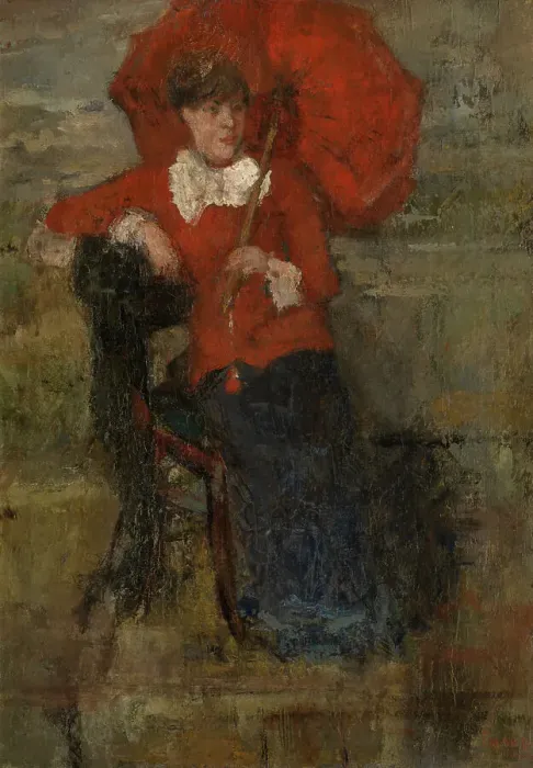 Framed Print : Lady with Red Parasol, 1880. Creator: James Ensor Framed Print : Lady with Red Parasol, 1880. Creator: James Ensor
