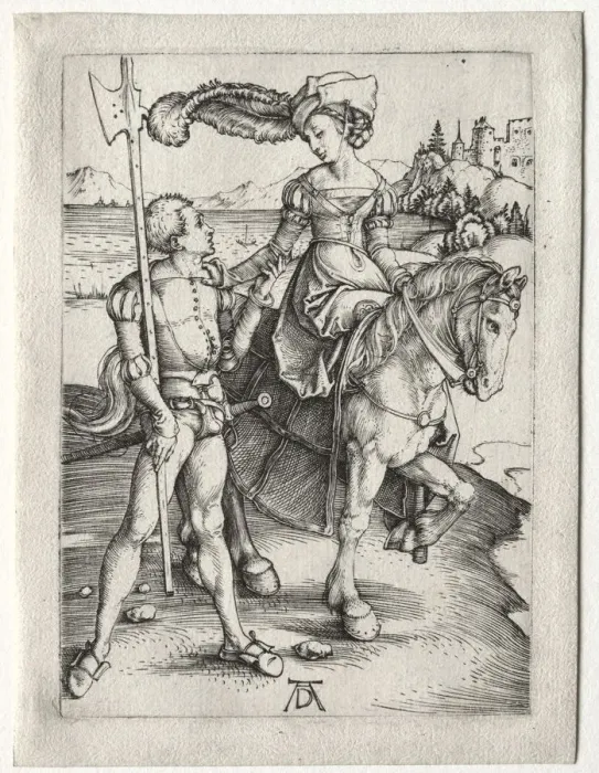 Framed Print : The Lady Riding and the Landsknecht, c. 1497. Creator: Albrecht Dürer (German, 1471-1528) Framed Print : The Lady Riding and the Landsknecht, c. 1497. Creator: Albrecht Dürer (German, 1471-1528)