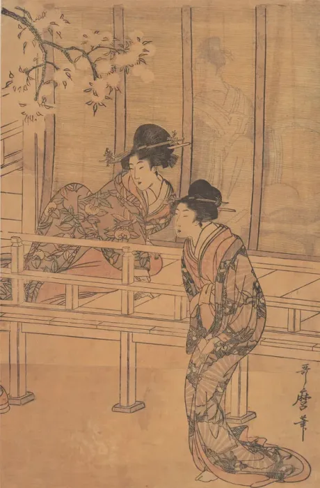 Framed Print : The Lady of Rokujo being Visited by the Princess Aoi, ca. 1805. Creator: Kitagawa Utamaro Framed Print : The Lady of Rokujo being Visited by the Princess Aoi, ca. 1805. Creator: Kitagawa Utamaro