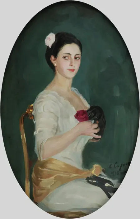 Framed Print : Lady with a Rose, 1910. Creator: Sorin, Saveli Abramovich (1878-1953) Framed Print : Lady with a Rose, 1910. Creator: Sorin, Saveli Abramovich (1878-1953)