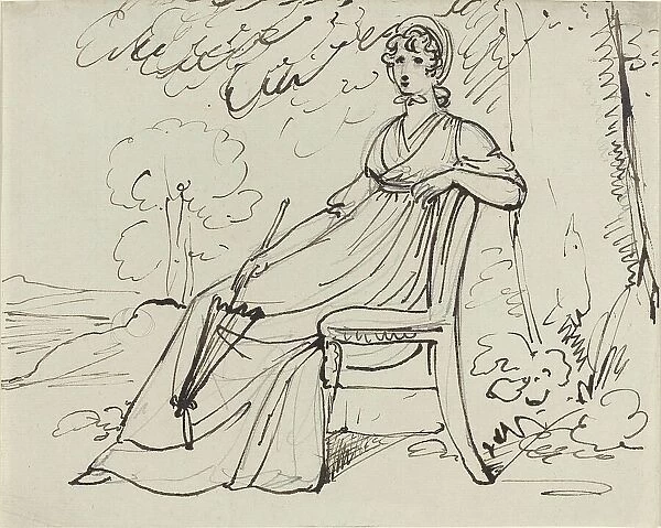 A Lady Seated with a Parasol, on or after 1794. Creator: Samuel Woodforde