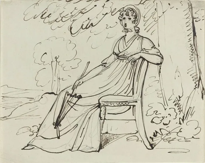 Framed Print : A Lady Seated with a Parasol, on or after 1794. Creator: Samuel Woodforde Framed Print : A Lady Seated with a Parasol, on or after 1794. Creator: Samuel Woodforde