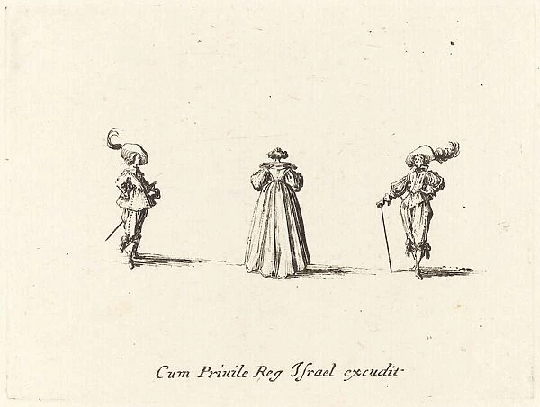 Lady Seen from Behind, and Two Gentlemen, probably 1634. Creator: Jacques Callot