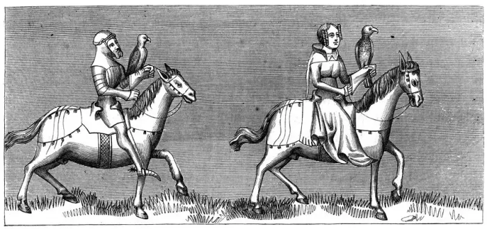 Framed Print : A lady setting out hawking, 14th century (1849) Framed Print : A lady setting out hawking, 14th century (1849)