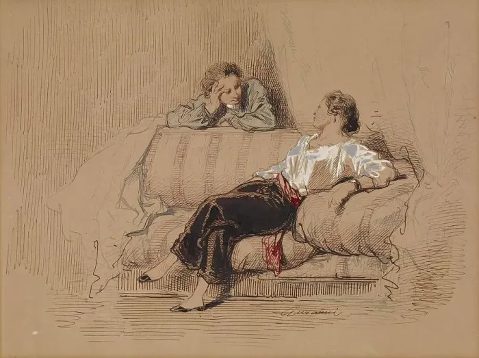 Framed Print : Lady on Sofa, c1850. Creator: Paul Gavarni Framed Print : Lady on Sofa, c1850. Creator: Paul Gavarni
