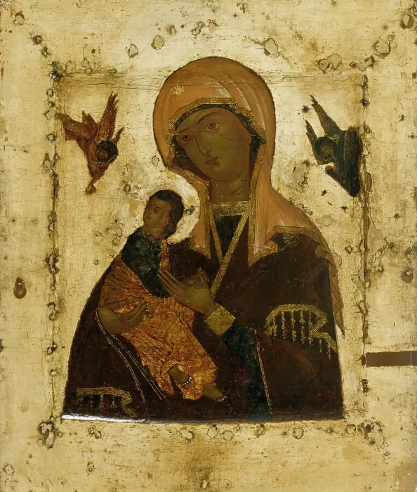Framed Print : Our Lady of Sorrows, Russian icon, 1600-1615. Creator: Unknown