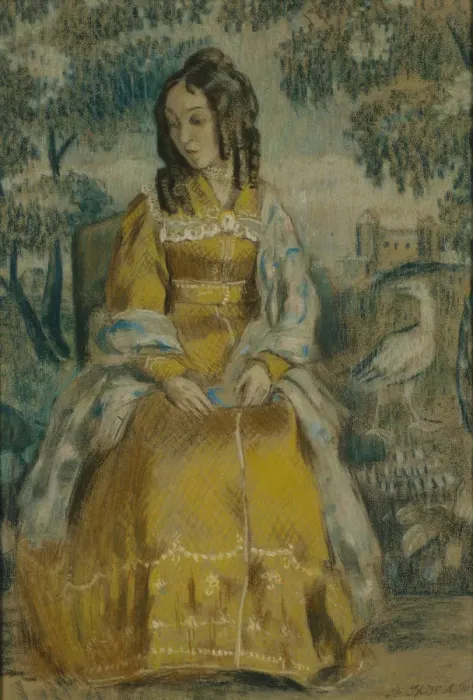 Framed Print : Lady by Tapestry. Portrait of Nadezhda Stanyukovich, 1903. Artist: Borisov-Musatov, Viktor Elpidiforovich (1870-1905) Framed Print : Lady by Tapestry. Portrait of Nadezhda Stanyukovich, 1903. Artist: Borisov-Musatov, Viktor Elpidiforovich (1870-1905)