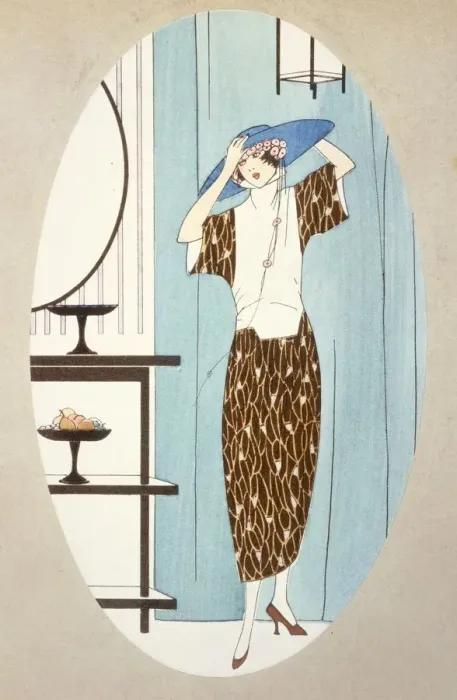 Framed Print : Lady Trying on a Hat, from Art Gout Beaute, 1921 (pochoir print) Framed Print : Lady Trying on a Hat, from Art Gout Beaute, 1921 (pochoir print)