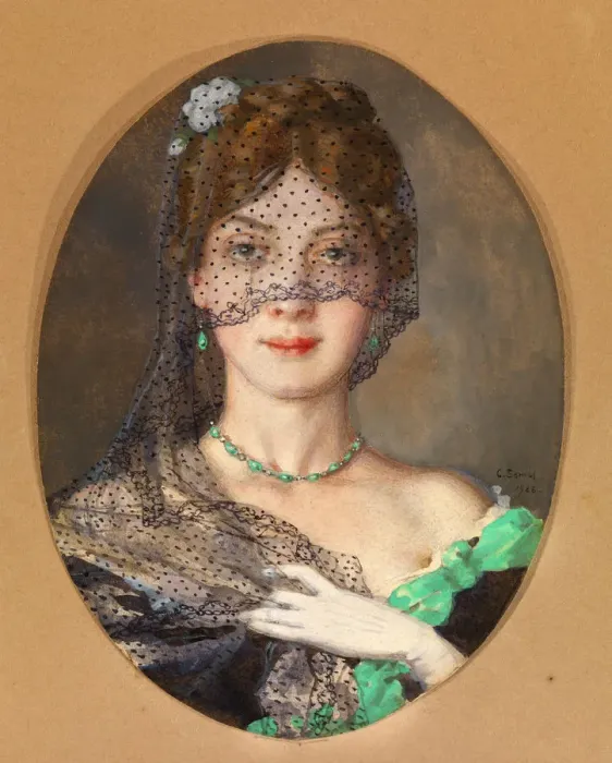 Framed Print : The Lady with the Veil (Manon Lescaut). Artist: Somov, Konstantin Andreyevich (1869-1939) Framed Print : The Lady with the Veil (Manon Lescaut). Artist: Somov, Konstantin Andreyevich (1869-1939)