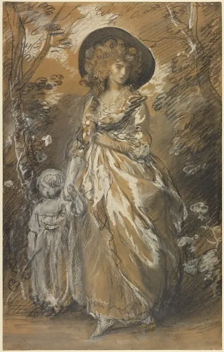 Framed Print : A Lady Walking in a Garden with a Child, about 1785. Creator: Thomas Gainsborough Framed Print : A Lady Walking in a Garden with a Child, about 1785. Creator: Thomas Gainsborough